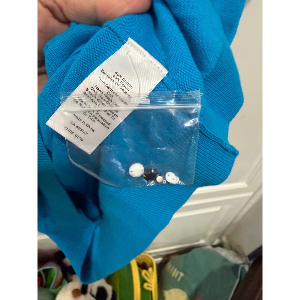 Talbots Womens Blue Beaded Seashell Short Sleeve Knit Top Sweater Large Nautical - Picture 5 of 8